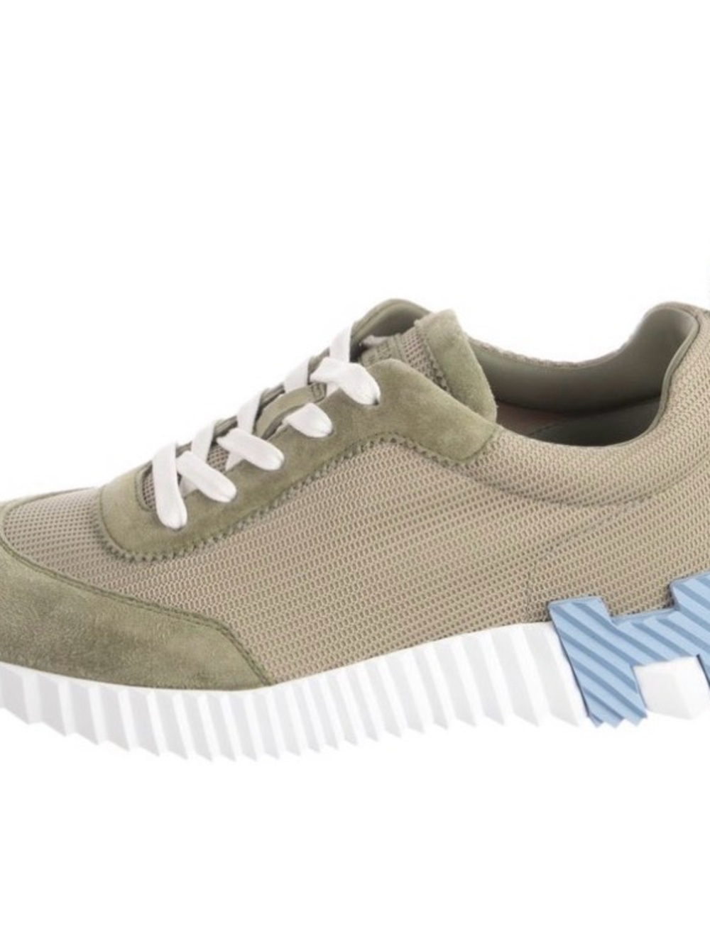 Hermes Olive Green and White Low-Top Sneakers - Picture 2 of 5